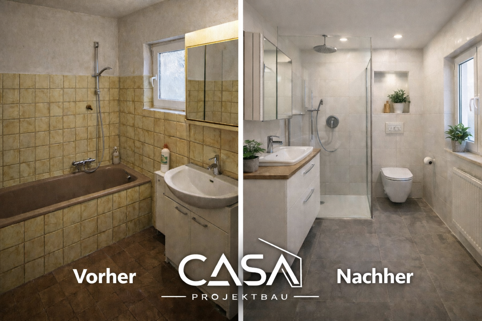 Vorher-Nachher-Vergleich: Bad – Komplettumbau · Remscheid
