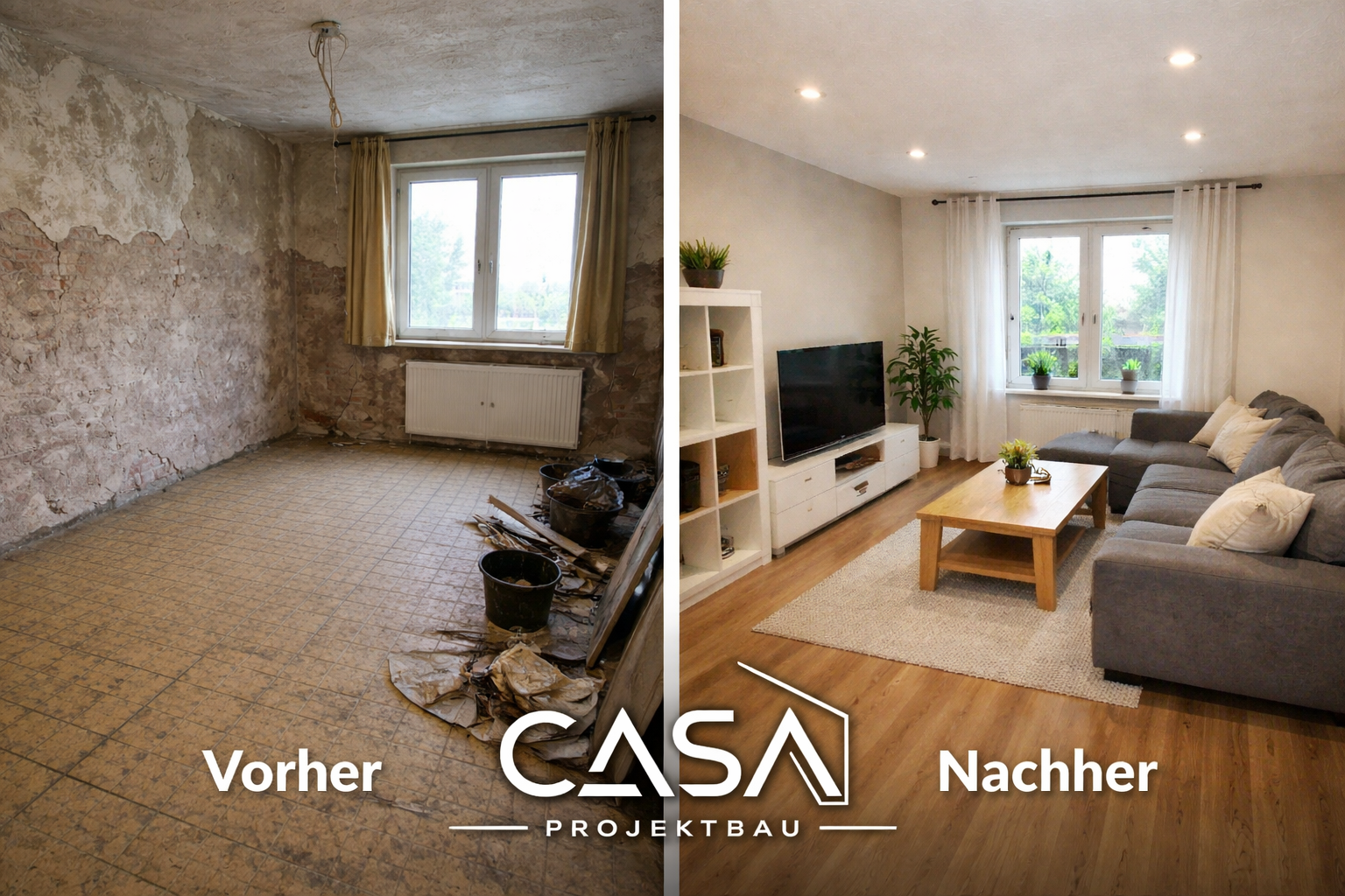 Vorher-Nachher-Vergleich: Wohnbereich – Vorher/Nachher · Düsseldorf-Bilk